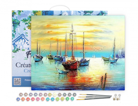 Set pictura pe numere, cu sasiu, Barci in port, 40x50 cm [1]