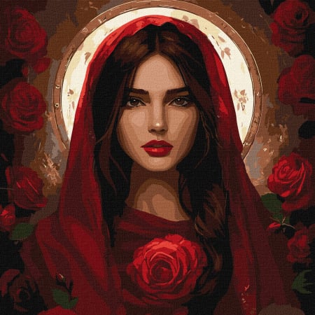 Dimensiuni medii si mici - Set pictura pe numere, cu sasiu, Trandafir de mai, 40x40 cm