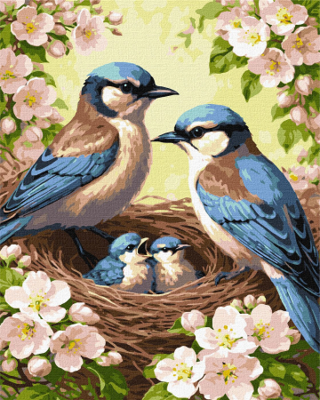 Picturi pe numere - Set pictura pe numere, cu sasiu, Familie de pitigoi, 40x50 cm