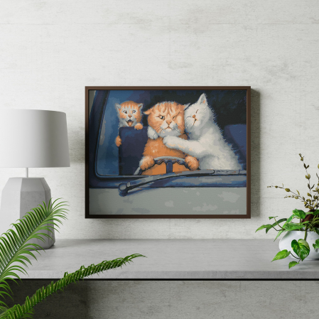 Set pictura pe numere, cu sasiu, Familie de pisici, 40x50 cm [2]