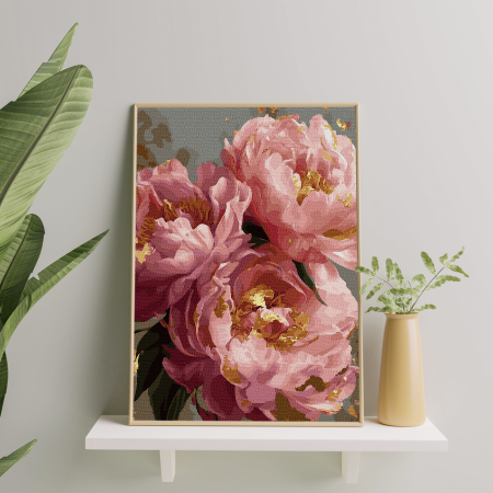 Set pictura pe numere, cu sasiu, Bujori luxurianti, 40x50 cm [2]