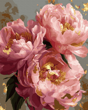 Picturi pe numere - Set pictura pe numere, cu sasiu, Bujori luxurianti, 40x50 cm