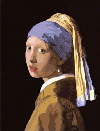 Dimensiune clasica 40x50cm - Set pictura pe numere, cu sasiu, Fata cu cercel de perla - Vermeer, 40x50 cm