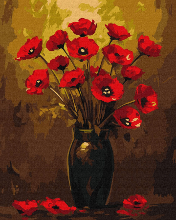 Dimensiune clasica 40x50cm - Set pictura pe numere, cu sasiu, Buchet de maci - culori metalizate, 40x50 cm