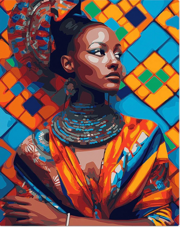 Dimensiune clasica 40x50cm - Set pictura pe numere, cu sasiu, Frumusete africana, 40x50 cm