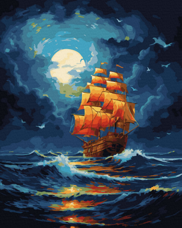 Set pictura pe numere, cu sasiu, Vapor in miez de noapte, 40x50 cm [0]