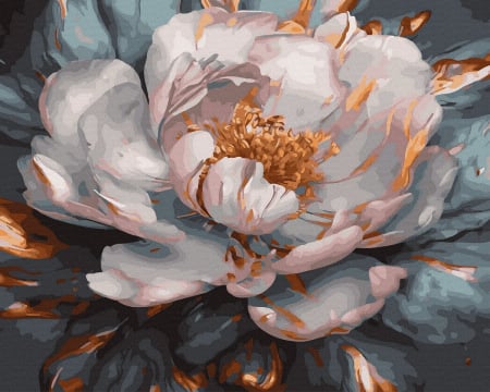Picturi pe numere - Set pictura pe numere, cu sasiu, Bujor alb - culori aurii, 40x50 cm