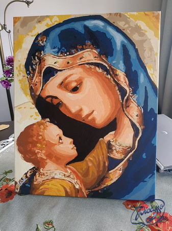 Set pictura pe numere, cu sasiu, Fecioara cu pruncul, 40x50 cm [3]