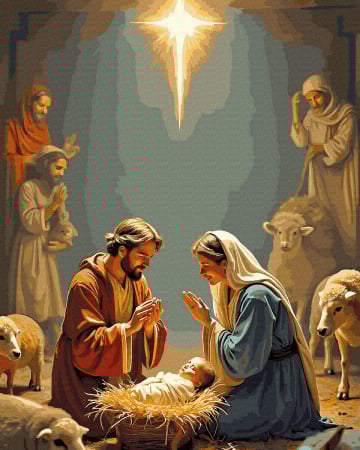 Picturi pe numere - Set pictura pe numere, cu sasiu, Nasterea, 40x50 cm