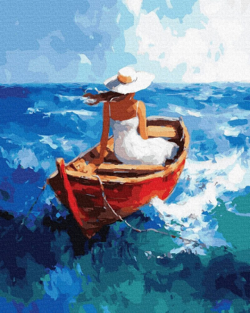 Picturi pe numere - Set pictura pe numere, cu sasiu, Femeia si marea, 40x50 cm