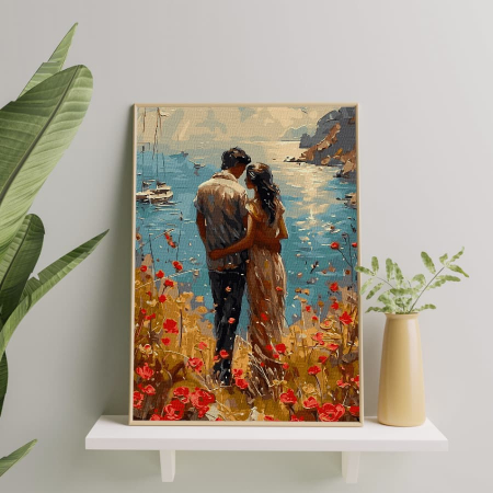 Set pictura pe numere, cu sasiu, Maci si mare, 40x50 cm [3]