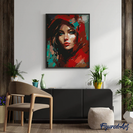 Set pictura pe numere, cu sasiu, Femeie cu fular rosu, 40x50 cm [1]