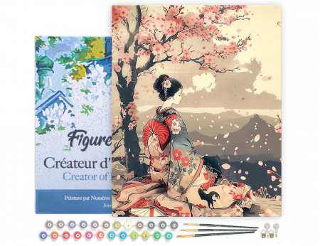 Set pictura pe numere, cu sasiu, Gheisa si sakura, 40x50 cm [1]