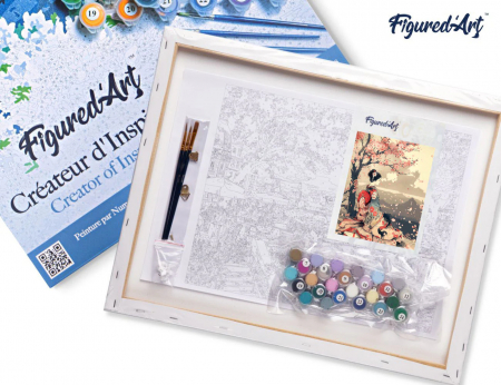 Set pictura pe numere, cu sasiu, Gheisa si sakura, 40x50 cm [3]