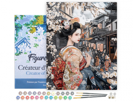 Set pictura pe numere, cu sasiu, Gheisa pe strada medievala, 40x50 cm [1]