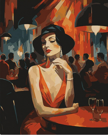 Set pictura pe numere, cu sasiu, Femeie in club - art deco, 40x50 cm [0]