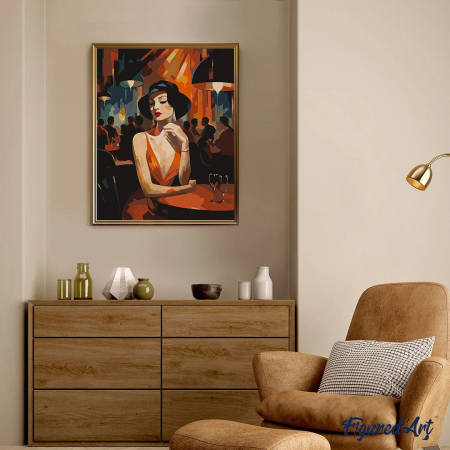 Set pictura pe numere, cu sasiu, Femeie in club - art deco, 40x50 cm [1]