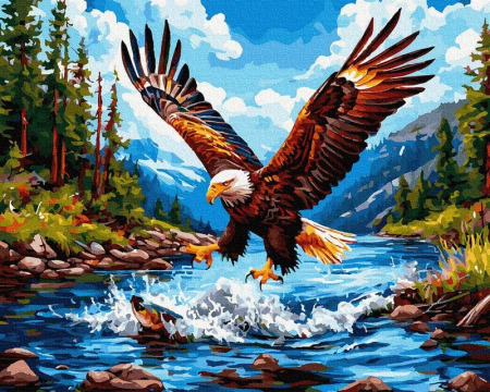 Picturi pe numere - Set pictura pe numere, cu sasiu, Regele raului montan, 40x50 cm