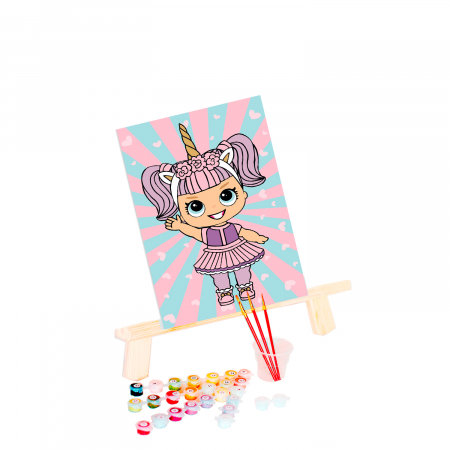 Set pictura pe numere, cu sasiu, Fetita cu Rochie Unicorn [1]