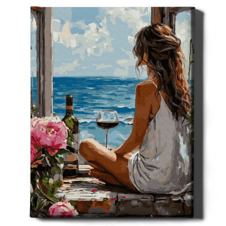 Set pictura pe numere, cu sasiu, Femeia si marea, 40x50 cm [1]
