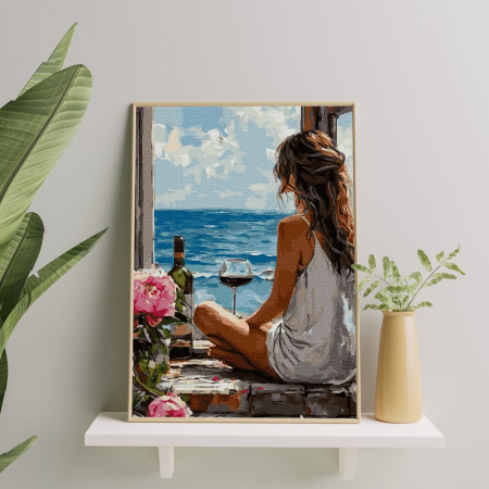 Set pictura pe numere, cu sasiu, Femeia si marea, 40x50 cm [3]