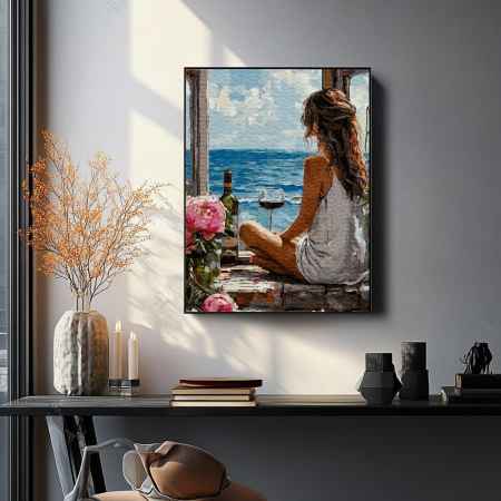 Set pictura pe numere, cu sasiu, Femeia si marea, 40x50 cm [2]