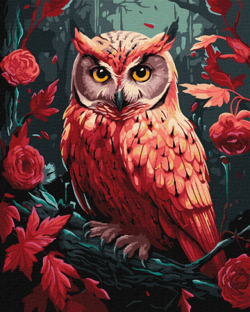Aurii & metalizate - Set pictura pe numere, cu sasiu, Bufnita colorata- extra culori metalizate, 40x50 cm