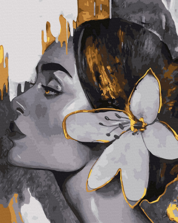 Set pictura pe numere, cu sasiu, Portret delicat - vopsea aurie, 40x50 cm [0]
