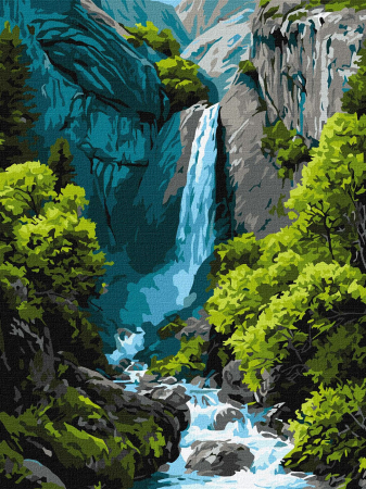 Picturi pe numere dimensiuni mici și medii – ușor de realizat, perfecte pentru orice spațiu - Set pictura pe numere, cu sasiu, Cascada in munti, 30x40 cm