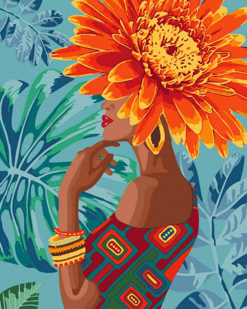 Set pictura pe numere, cu sasiu, Floare tropicala, 40x50 cm