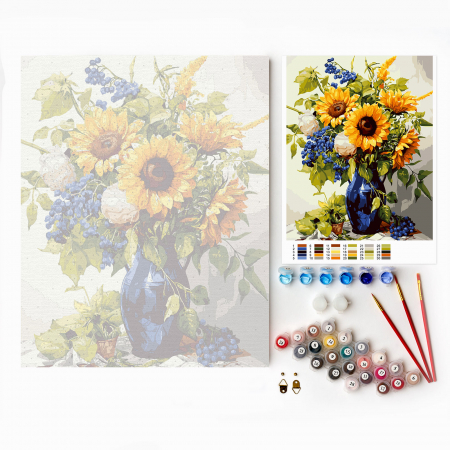 Set pictura pe numere, cu sasiu, Floarea soarelui aurie, 40x50 cm [2]