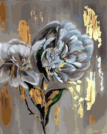 Picturi pe numere - Set pictura pe numere, cu sasiu, Flori - vopsea aurie, 40x50 cm