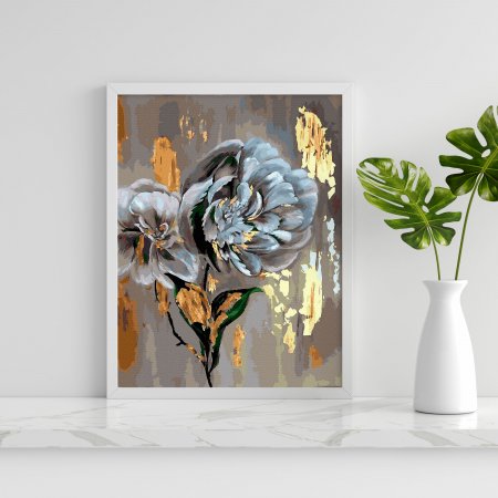 Set pictura pe numere, cu sasiu, Flori - vopsea aurie, 40x50 cm [2]