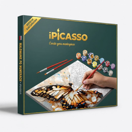 Set pictura pe numere, cu sasiu, Flori aurii si pisica neagra - culori metalizate, 40x50 cm [5]