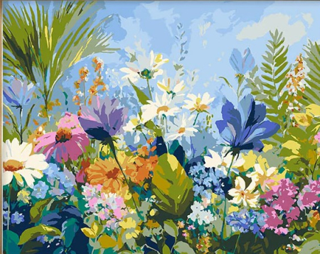 Picturi pe numere 40x50 cm – modele variate pentru toate gusturile - Set pictura pe numere, cu sasiu, Flori de camp colorate, 40x50 cm