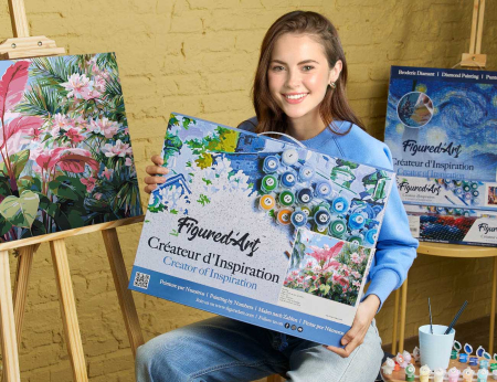 Set pictura pe numere, cu sasiu, Flori roz tropicale, 40x50 cm [7]