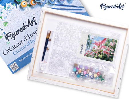 Set pictura pe numere, cu sasiu, Flori roz tropicale, 40x50 cm [6]