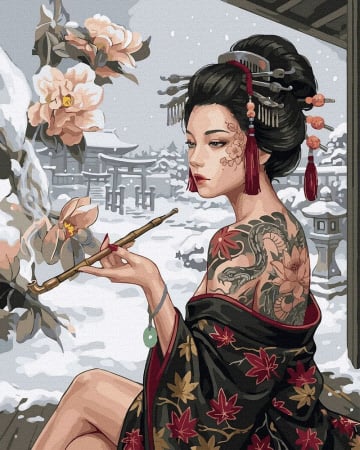 Picturi pe numere - Set pictura pe numere, cu sasiu, Frumusete din Japonia, 40x50 cm