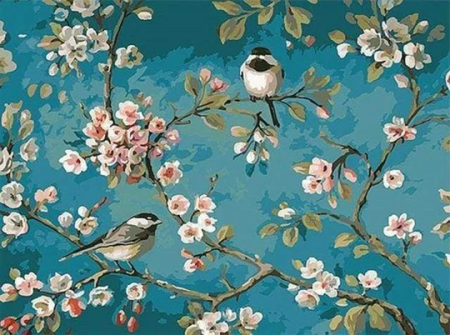 Picturi pe numere 40x50 cm – modele variate pentru toate gusturile - Set pictura pe numere, cu sasiu, Flori si pasari, 40x50 cm