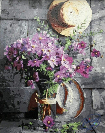 Set pictura pe numere, cu sasiu, Flori violet, 40x50 cm [2]