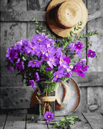 Picturi pe numere - Set pictura pe numere, cu sasiu, Flori violet, 40x50 cm