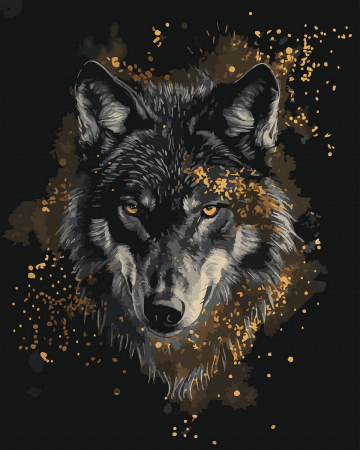 Set pictura pe numere, cu sasiu, Lup aurit - canvas negru, 40x50 cm [0]