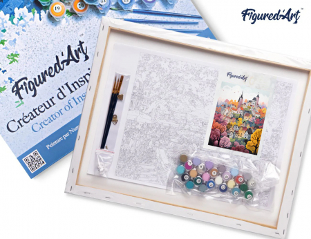 Set pictura pe numere, cu sasiu, Orasel incantator violet, 40x50 cm [2]