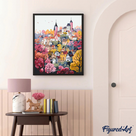 Set pictura pe numere, cu sasiu, Orasel incantator violet, 40x50 cm [3]