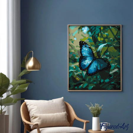 Set pictura pe numere, cu sasiu, Fluture Morpho Bleu, 40x50 cm [1]