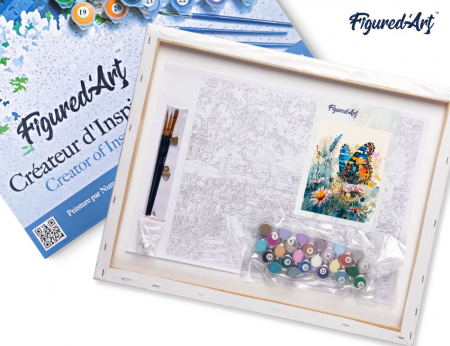 Set pictura pe numere, cu sasiu, Fluture si flori de camp, 40x50 cm [4]