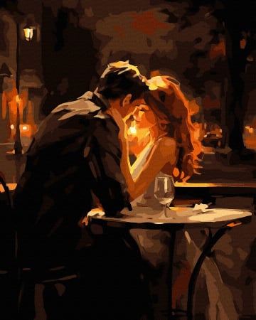Picturi pe numere - Set pictura pe numere, cu sasiu, Seara romantica, 40x50 cm