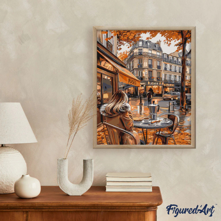 Set pictura pe numere, cu sasiu, Pauza de cafea, toamna, 40x50 cm [2]