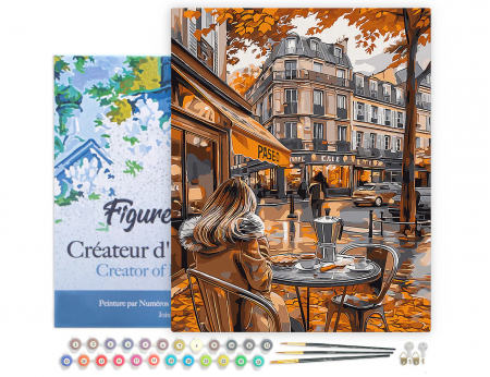 Set pictura pe numere, cu sasiu, Pauza de cafea, toamna, 40x50 cm [1]