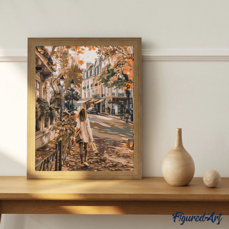 Set pictura pe numere, cu sasiu, Plimbare in oras, toamna, 40x50 cm [2]